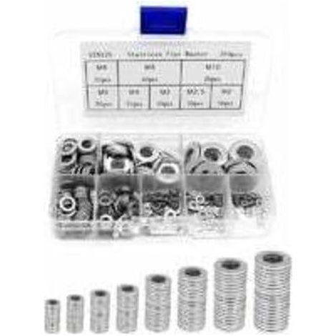 304 Stainless Steel Flat Washers Assortment, Metal Washers, Drain Gasket, Door Hinge Washers, Hand Sink Washers Assortment (M2 M2.5 M3 M4 M5 M6 M8 M10)(360pcs) (1/5)