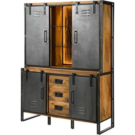 Buffet Mango / Altholz 150x55x200 natur / grau lackiert / Metall grau BLACKBURN LUX 406