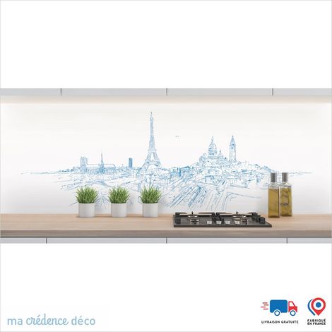 Crédence : Dessin Paris 1 - Couleur Bleu clair - Alu composite - 120 - 60 (1/3)