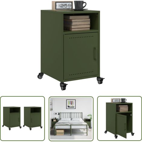 vidaXL Tables de chevet 2 pcs vert olive 36x39x59 cm acier (1/5)