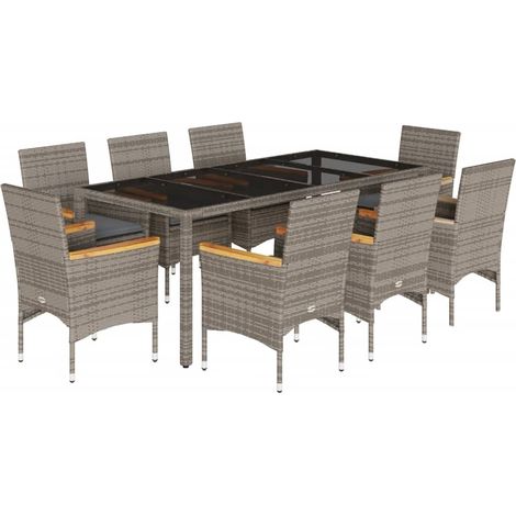 Maison Exclusive - 9-tlg. Garten-Essgruppe mit Kissen Grau Poly R