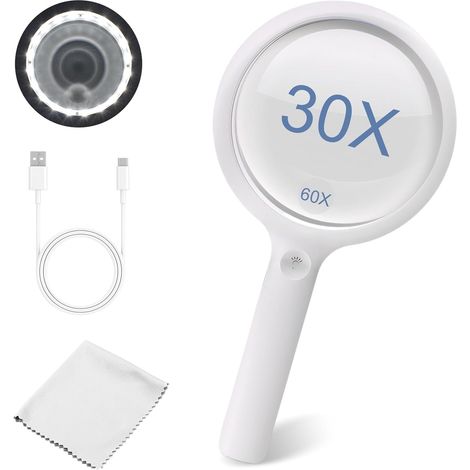 Magnifying Glass with Light, Reading Magnifier with Light for Seniors, Large, 30x 60x Illuminated Magnifying Glass with 20 LEDs, 3 Light Modes, USB Rechargeable, Handheld Magnifier for Seniors (1/5)
