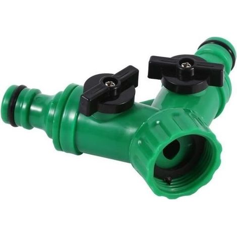 Fitting of faucet to 2 channels - Durable - Plastic of quality - Control of flow water - Watering of garden (1/4)