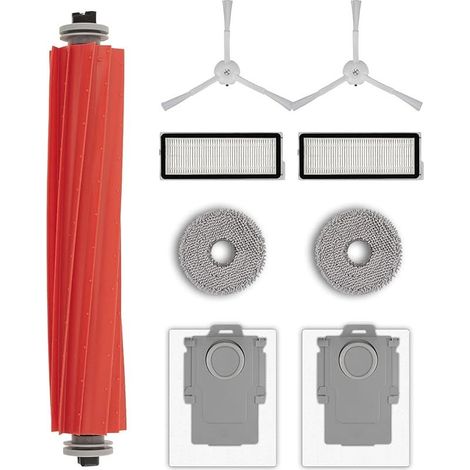 9 Pièces QRevo S Pièces de Rechange pour Robots Roborock Qrevo S, Qrevo Pro, Qrevo MaxV, QRevo Plus, 1 Brosse Rotative, 2 Brosses Latérales Blanches, 2 Sacs à Poussière, 2 Filtres HEPA, 2 Serpillères (1/5)