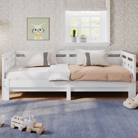 Daybett Tagesbett ,Ausziehbar Bett,90200cm,Kiefer massiv, mit 2. Schlafgelegenheit und Rollrost Herzform Bett Weiß OKWISH (1/5)
