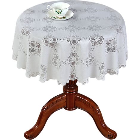 Nappe ronde en dentelle blanche. Décoration de table élégante pour bureau. Motif hibiscus. Hibiscus-FX - Nappe ronde en dentelle d'hibiscus, diamètre 150 cm.