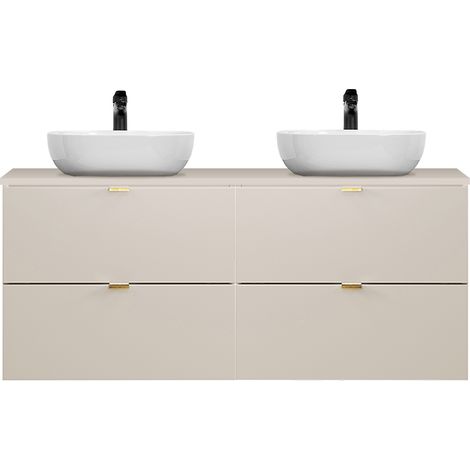 Badezimmer Doppelwaschtisch mit 120 cm Breite in Beige, 2 Aufsatzwaschbecken & 4 Schubladen - DURANGO-56 (1/5)