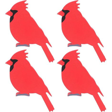 Lot de 4 décorations de Noël créatives en bois représentant des oiseaux de Noël-12x10.5cm-Red (1/3)