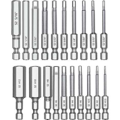 Jeu de 20 embouts de perçage hexagonaux, 5,8 cm de long, 6,35 mm de diamètre, tige à dégagement rapide, tournevis magnétique-AquaForge (1/2)