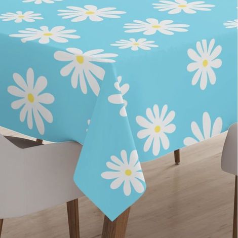 BelleRise - Nappe imprimée 80 x 120 cm, coton, lavable en machine, résistante, rectangulaire, pour la maison et les banquets - Bleu marguerite (1/5)
