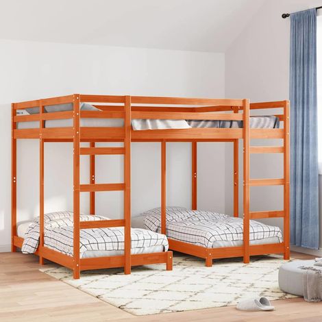 vidaXL Cadre de lit superposé triple Marron cire 160 x 200 cm