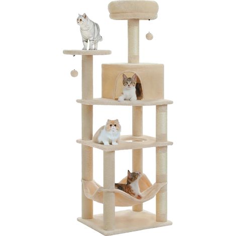 Árbol para gatos, estructura de 5 niveles, postes rascadores cómodos, AMT0331BG, L (1/2)