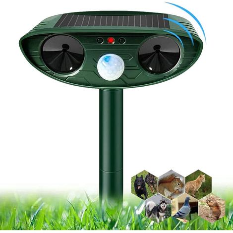 1 répulsif ultrason, solaire et étanche, avec détecteur PIR, angle 110° portée 9 m, pour chats chiens rongeurs (1/5)