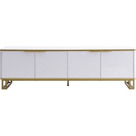 Mobile TV con 4 ante in MDF bianco e oro con texture geometrica 160 x 37,5 x 48 cm (1/5)