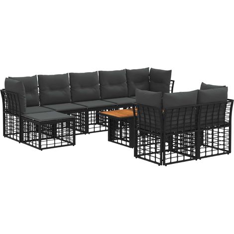 Conjunto de sofás de jardín 10 uds. Negro y gris oscuro vidaXL (1/5)
