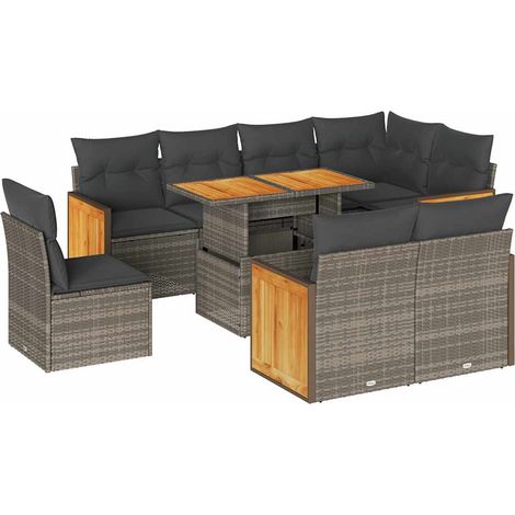 vidaXL Set Divano da Giardino 9pz con Cuscini Grigio Polyrattan Acacia (1/5)