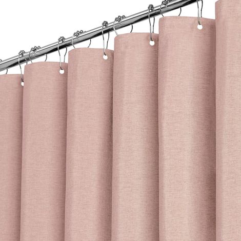 1 Rideau de douche, 180x180 cm, Texture lin, Polyester imperméable, 12 crochets, Anti-moisissure, Salle de bain, Rose pâle