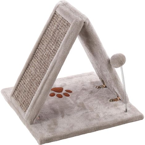 1 Griffoir Triangle Chat Sisal MDF 40x40x38CM Gris Avec Jouet Pour Maison (1/2)