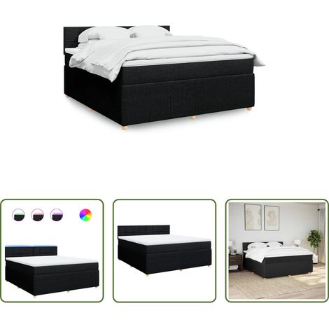 vidaXL LED-Beleuchtung - Boxspringbett mit Matratze Schwarz 180x200 cm Stoff (1/5)