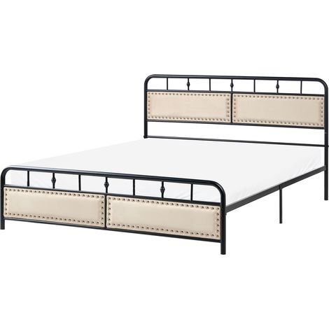 Cama doble de metal tradicional moderna 160 x 200 cm somier de láminas dormitorio negro Breuillet