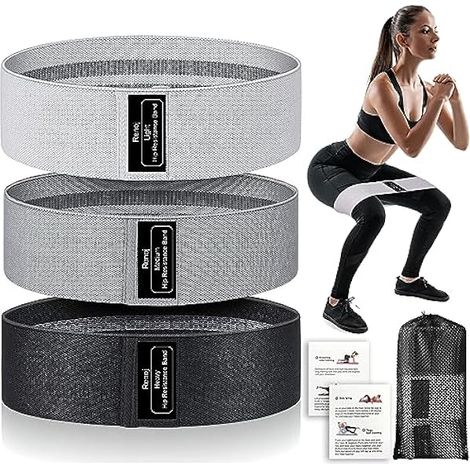 Resistance Bands - Fabric Loop Exercise Bands Set 3 pcs Heavy Medium Light - For Pilates Yoga Glute Leg Training Home Gym - 0.36 kg (1/3)