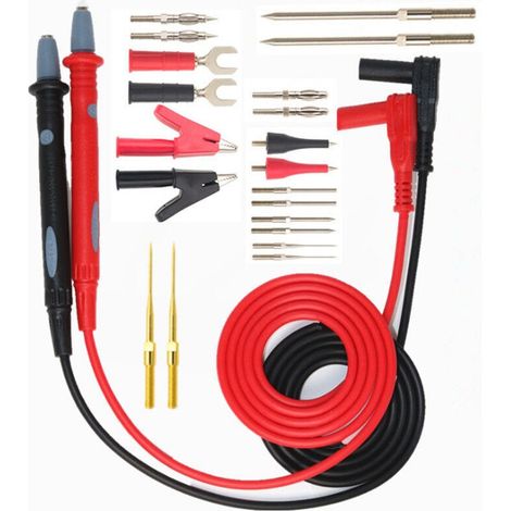 Kit de Fils de Test Multimètre avec Pinces Crocodiles Sondes Broches et Extensions 22 Pièces
