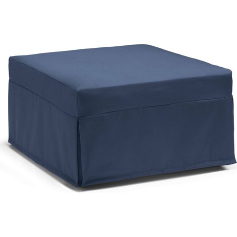 Talamo Italia Klappbett Ancilla, Puff umwandelbar in Einzelbett, 100% Made in Italy, Sitzpuff aus Stoff fürs Wohnzimmer, Cm 80x80h45, Blau