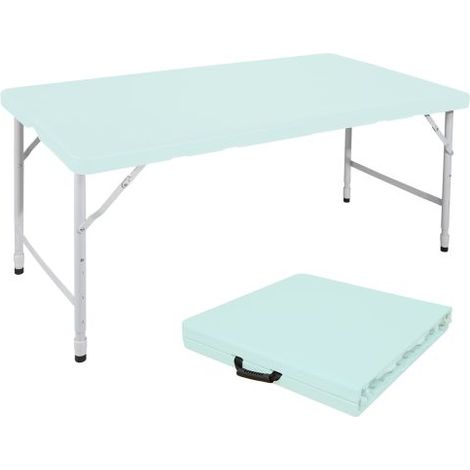 Table pliante robuste 125 cm avec poignée, hauteur réglable, multifonction camping/pique-nique, charge 135 kg, bleue (1/5)