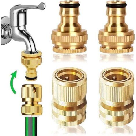 Set mit 2 Paar 2-in-1-Gartenschläuchen (1/2" und 1,9 cm), 2-in-1-Schnellkupplung aus Messing, Schnellkupplung für Gartenschlauchenden, Verbindungsset für Küche, Garten und Außenbereich