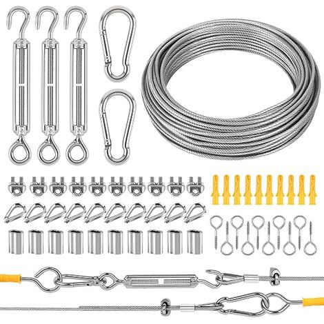 Stainless Steel Cable Kit 3 mm 20 m PVC Sheathed Metal Cable with (1/5)