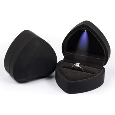 Portagioie a forma di cuore, supporto in velluto, organizer per gioielli con luce LED per proposta di matrimonio, fidanzamento, cerimonia nuziale, regalo di anniversario, nero (1/4)