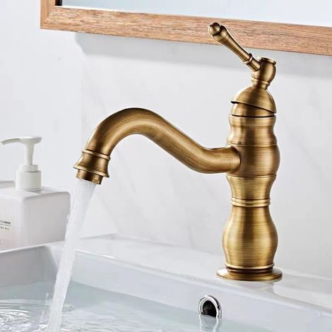 Robinet Lavabo Rétro,Pivotant à 360° Robinet Salle de Bain, Mitigeur Lavabo en Laiton, Mitigeur Salle de Bain avec Valve en Céramique Neuve, Dorée (1/5)