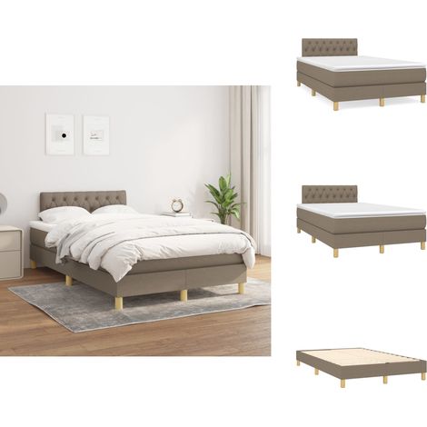 Sommier à lattes de lit avec matelas Taupe 120x200 cm Tissu - Lit Tapissier - Lit Double - Matelas À Ressorts Ensachés - Literie - Chambre À Coucher (1/5)