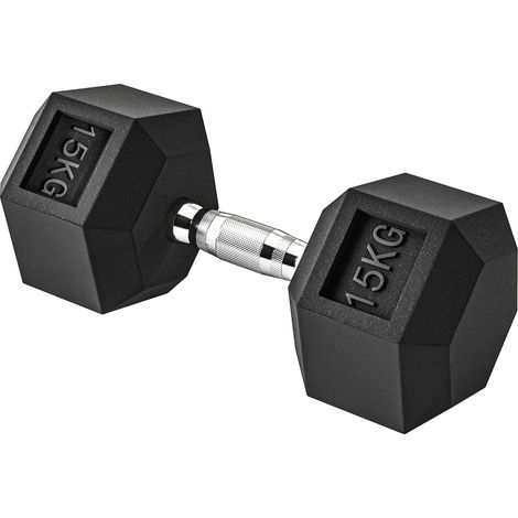 Manubrio corto, 15 kg - 1 pezzo, manubrio esagonale per allenamento muscolare e sollevamento pesi - metallo nero e gomma
