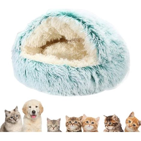 Panier moelleux pour chat - Panier rond en peluche pour chat - Panier pour chaton et chiot - Panier d'hiver à capuche - Panier pour chaton et chiot - 50 cm - Tissu - GroenGroen (1/5)
