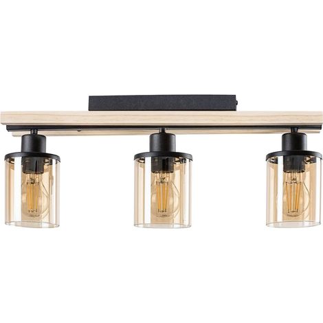 Lampada del soffitto Niylah Metal/Wood Black Glass Amber E27 3 x Max.25W L: 55 cm H: 21,5 cm Ø9,5 cm Dimmabile (1/5)
