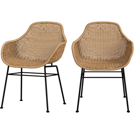 Lot de 2 chaises en résine tressée naturelle - CARMELA