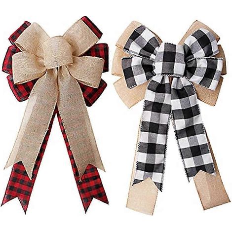 Lot de 2 nœuds de Noël à carreaux Buffalo, grands nœuds pour couronne de Noël, rubans, décorations pour sapin de Noël, nœuds décoratifs pour sapin, cadeaux (1/5)