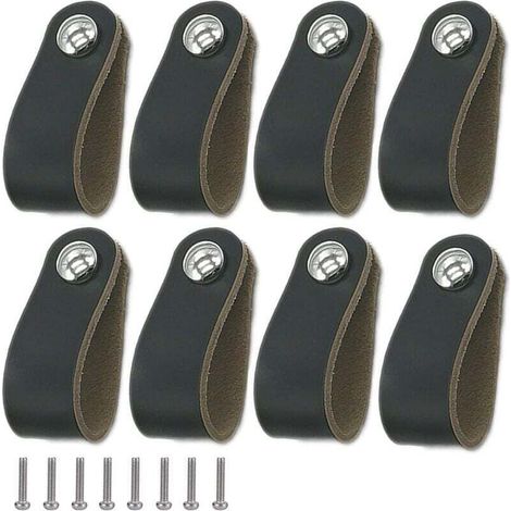 8 Pièces Poignee Cuir, Cabinet Poignée en Cuir Noir, Poignée en Cuir Avec Vis, Poignée de Porte en Cuir PU Souple, Facile à Installer, Convient à Toutes Sortes de Portes et Tiroirs d'Armoires (1/5)