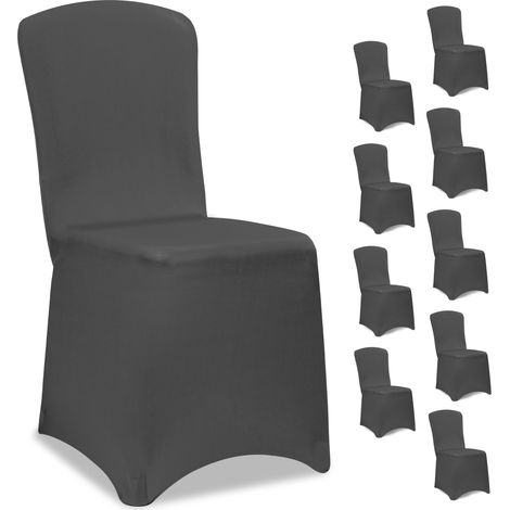 DETEX® Stuhlhussen 10er Set Stretch ÖKO-TEX® Zertifiziert Stuhlbezüge Hussen Stühle Bezug Überwurf Hochzeit Weihnachten  anthrazit