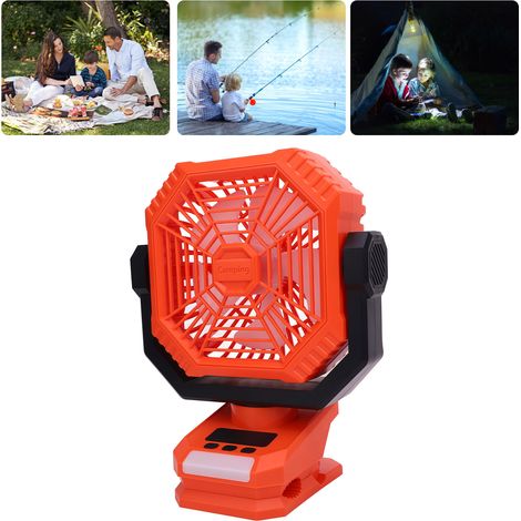 Ventilador portátil para camping con luz, batería de 8000 mAh, gancho para colgar en tiendas de campaña, actividades al aire libre, pesca, picnics y coches. (1/5)