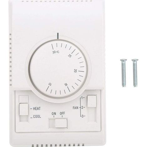 Contrôleur Thermostat Mural AC 220V 10-30℃ 2 Modes Chauffage Refroidissement 3 Vitesses Ventilateur Mécanique (1/4)