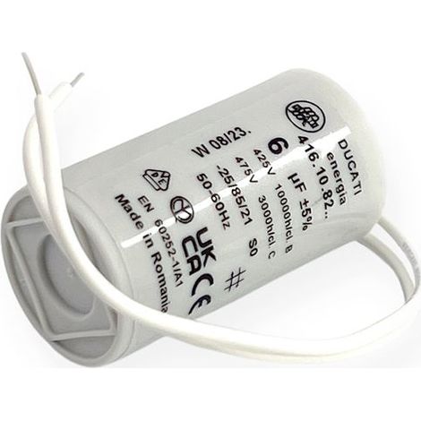 Ducati Energia – Condensateur permanent 6µF à fils – Ø30x55mm – Pour moteurs monophasés 220V – Homologué VDE EN60252-1