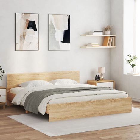 Cadre de lit avec LED sans matelas chêne sonoma 200x200 cm (1/5)