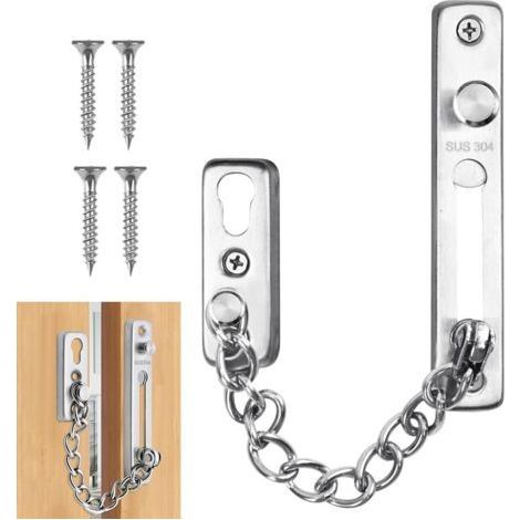 Cadena para puerta de acero inoxidable 304, limitador de puerta, seguridad para puerta principal, cadena para puerta de entrada, cadena de seguridad, gancho para limitador de puerta individual (platea (1/5)