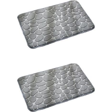 2 Tapis Relief Antidérapant 60x40 cm - Mousse à Mémoire de Forme - Motif Galets (1/5)