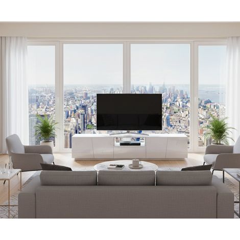 Mobile Porta tv - un Ripiano un Cassetto, Bianco Lucido, -, 220x43x46h cm Montero