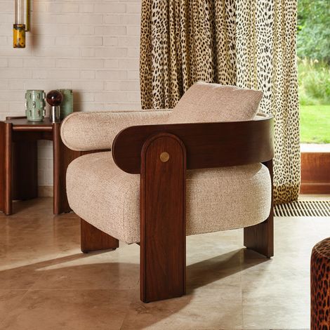 Fauteuil en mindi massif et tissu texturé (1/5)