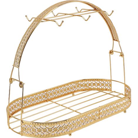 Porte-tasses en fer forgé, égouttoir à tasses et à vaisselle, avec 6 crochets, pour comptoir, placard, table, cuisine, restaurant ou bureau, couleur or. (1/5)