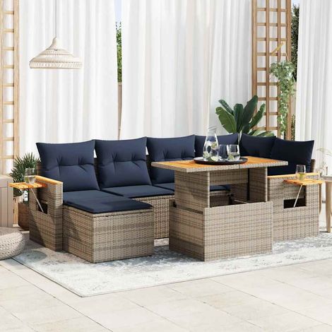Set sofás jardín y cojines 7 pzas ratán sintético acacia negro vidaXL (1/5)